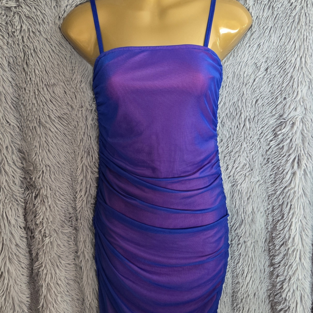 Pink and Blue Mesh Ruched Mini Dress